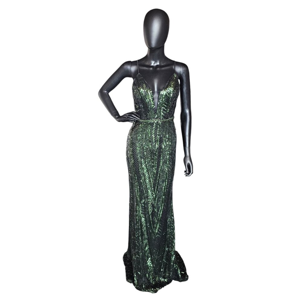 Art Deco Green Sequin Party/Prom Formal Gown - Faviana